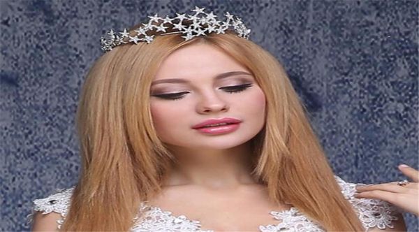 Coroa de noiva de casamento Tiara Rhinestone Band Bandal Hair Acessórios Banda de cabelos prateados Jóias de cabelos Princesa Queen HEA8181152