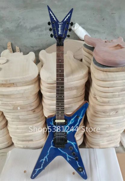 Guitarra elétrica de pinos 6string, braço de pau -rosa, madeira de mogno.Padrão de Lighing, peças pretas, personalizável