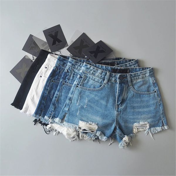 Sommer -Denim -Shorts für Frauen Schwarze Jeans Delessed Short Mujer White Jean zerrissen Y2K Streetwear 240415