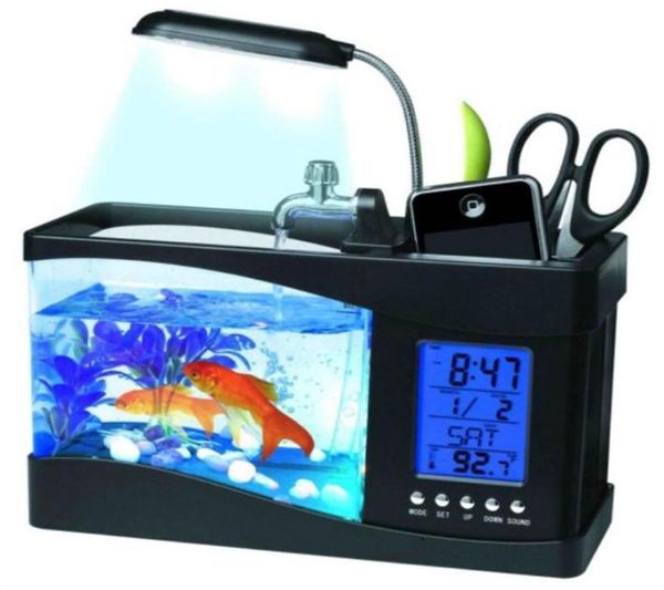 Вся маленький аквариум творческий акриловый USB Mini Desktop Goldfish с экологическим держателем ручки украшения 316D1630356