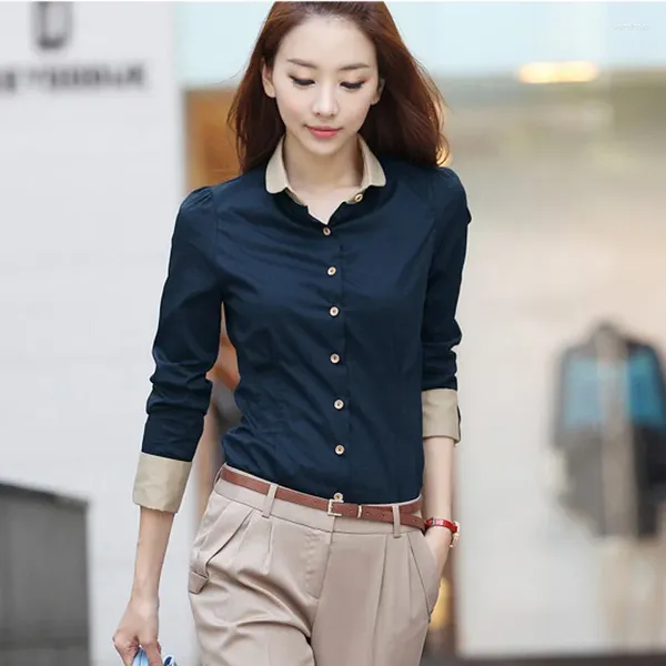 Blouses feminina Spring Office Lady Camisa de manga longa Turn Down Down Collar Colo