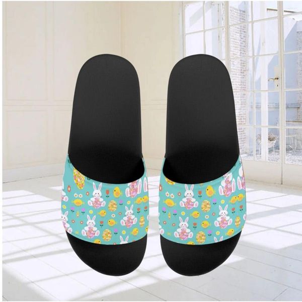 Slippers Home de Páscoa Kawaii Colorido ovo estampar sapatos de apartamento moda moda de verão sandálias leves calçados de calçados 2024