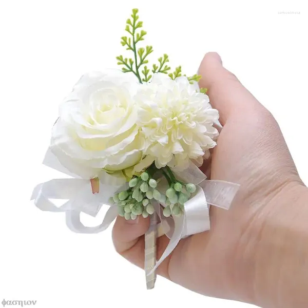 Bows Boutonniere Blumen Hochzeit Corsage Pins Weiß rosa Bräutigam Knopfloch Frauen Männer IMULATION Accessoires