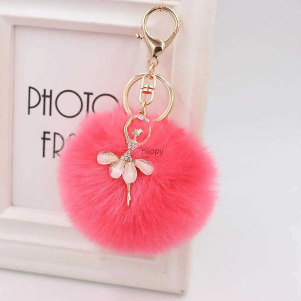 Keychains Lanyards süße Balletttänzerin Faux Pel Pom Schlüsselkette Autos Schlüsselbeutel Anhänger Schlüssel Ring Geschenk Verweilen Little Engel Keychains