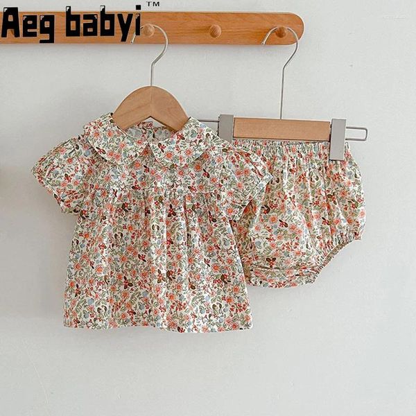 Kleidungssets Sommer Baby Set Puppenkragen Blumen Tops Brot Shorts 2pcs Boy Girl Kleidung Anzug Mode Kleinkind Kind 0-24m