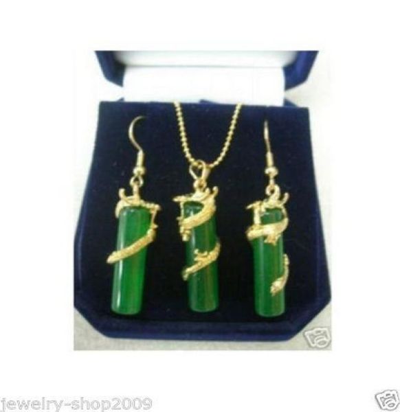 Kostümschmuck Grün Jade Dragon Halskette Anhänger Ohrring -Setsltltlt1983469