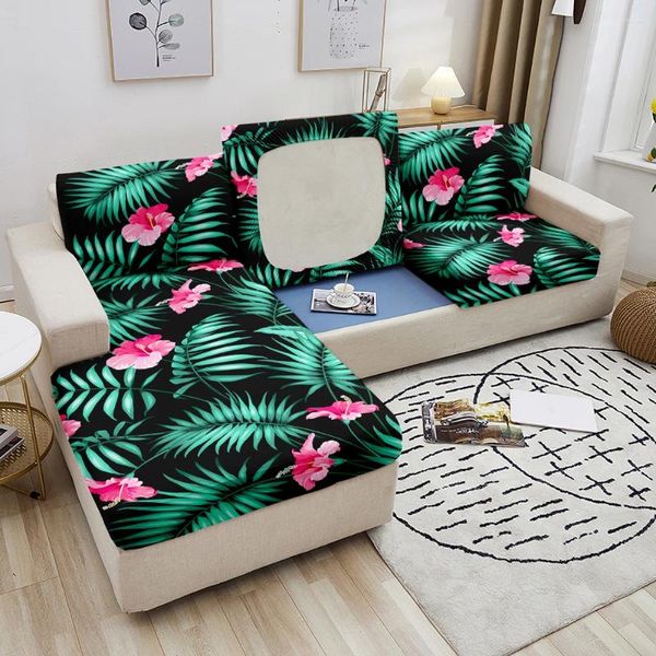 Tampa de cadeira Folhas tropicais Padrão Sofá Seat Capa Tampa de estampa floral Anti-Slip Slipcover com tudo incluído para sala de estar