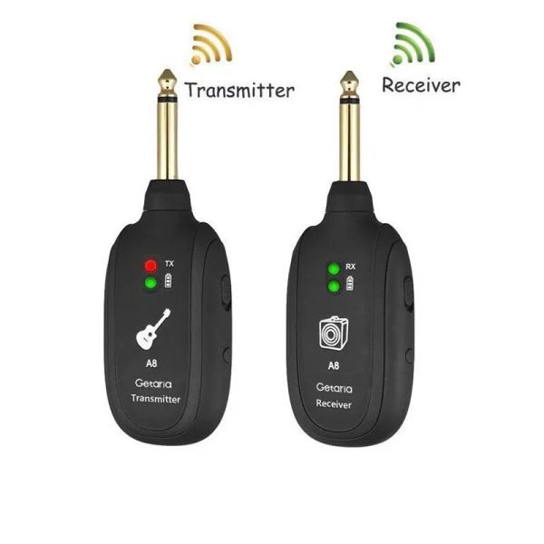 Cabos Hot A8 Guitar Wireless System Transmissor Receptor Construído Recarregável Construído em Transmissor de Guitarra sem fio recarregável