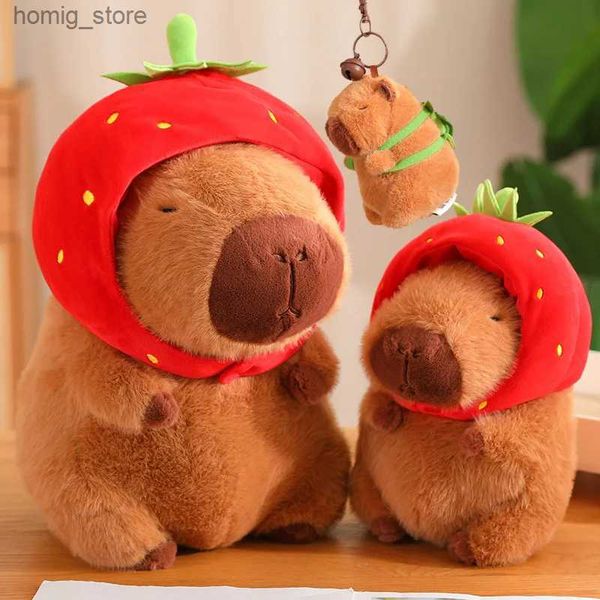 Bonecas de pelúcia Capybara brinquedo de pelúcia kawaii bichos de pelúcia Capybara fofo com tartaruga de morango Bracelet Keychain Birthday Gift Y240415