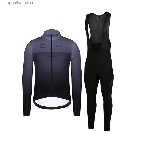 Set di maglia ciclistica Spexcel 2021 maschile nero grigio inverno inverno fece cicling jersey long seve e pantaloni bavaglini set di bicicletta accetta la dimensione della miscela L48