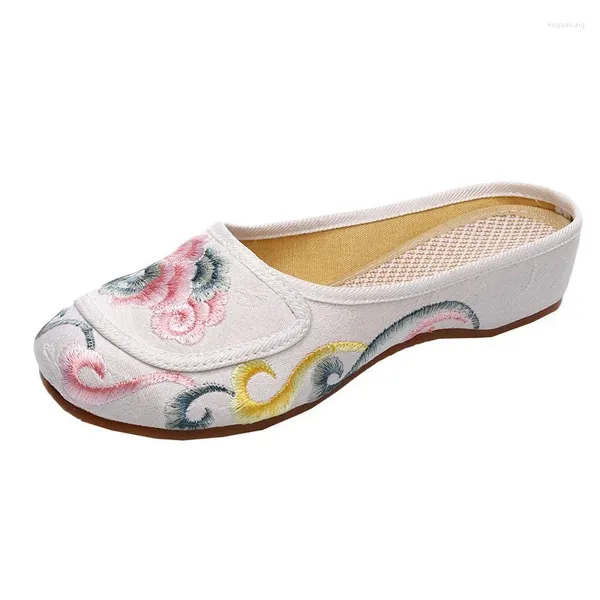 Hausschuhe comem chinesische gestickte Frau Frau Mules Ladies Slip auf Ethnic Slides Sommer Sandalenschuhe Espadrille Flats