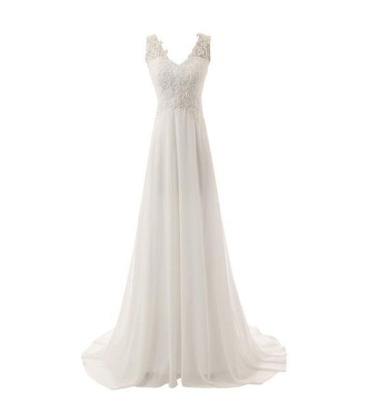 2020 abiti da sposa bianchi o avorio in spiaggia casual vneck aline chiffon abiti da sposa appliques vestido de noiva sereia8143518