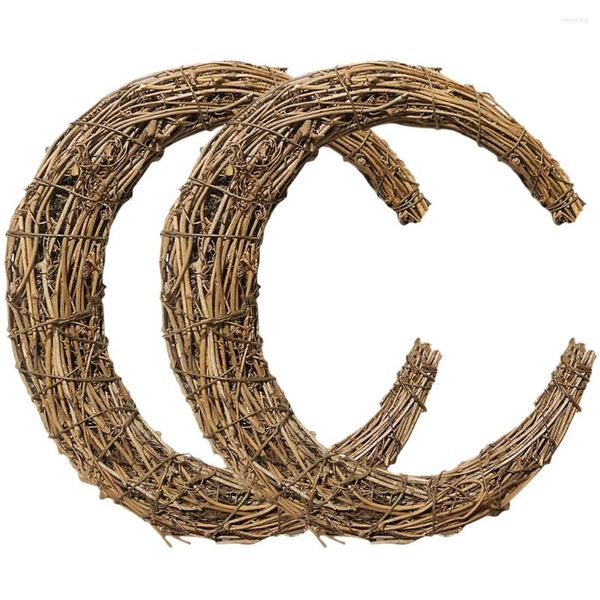 Dekorative Blumen 2 Stcs Hochzeitsdekorationen Rattan Girlande DIY Blumenkranzmaterial Mondform Holzschild machen Ringe Ring Rebe machen