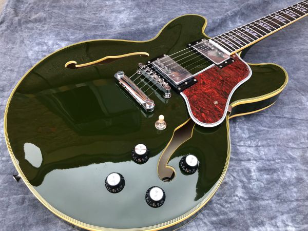 Cabos chineses guitarra elétrica jazz hollow 335 cor verde hardware cromo bordo corpo de alta qualidade