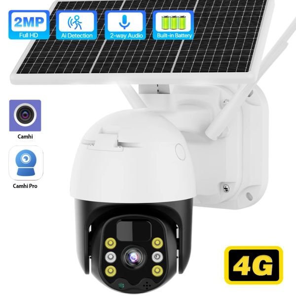 System 4G Security IP -камера на открытом воздухе 5W Solar Wi -Fi Wireless PTZ Camera Camera Actulet Battery 1080p HD PIR Human Video Surveillanc Camhi Pro
