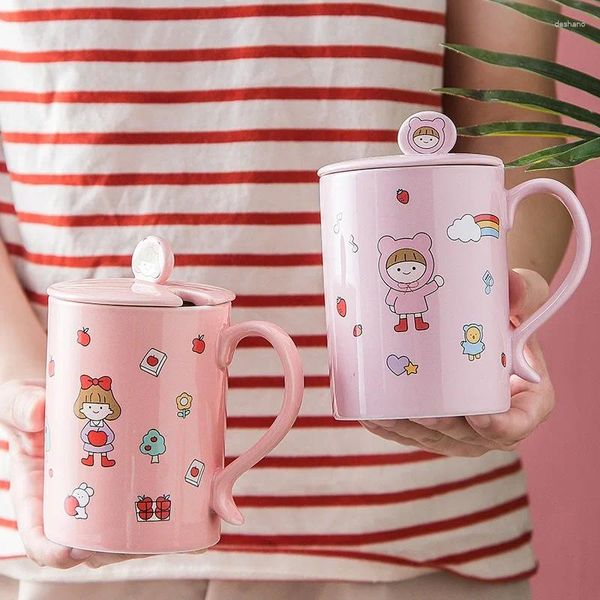 Tagne 350 ml Ceramica creativa ragazze carine con coperchio e cucchiaio fresco tazza coreana per caffè in bottiglia per tè latte di latte tazza