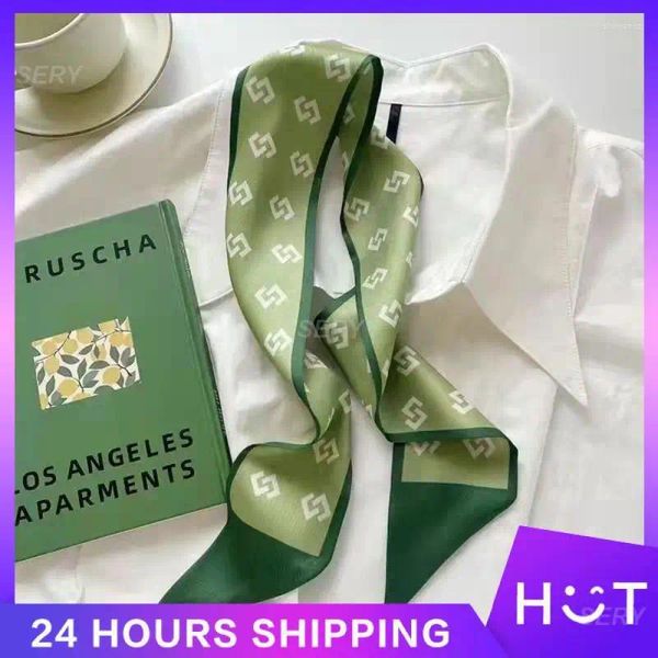 Sciarpe sottili simulazione morbida seta chic per capelli accessori primavera/estate influencer preferita verde piccola sciarpa leggera