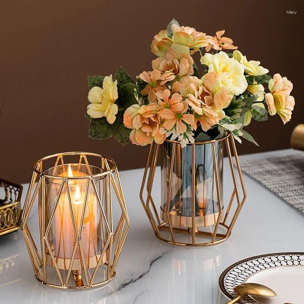 Titulares de vela Glass Golden Solder Nordic Living Room Vaso Clear Geométrico Vintage Candelabros Decorativos Decora
