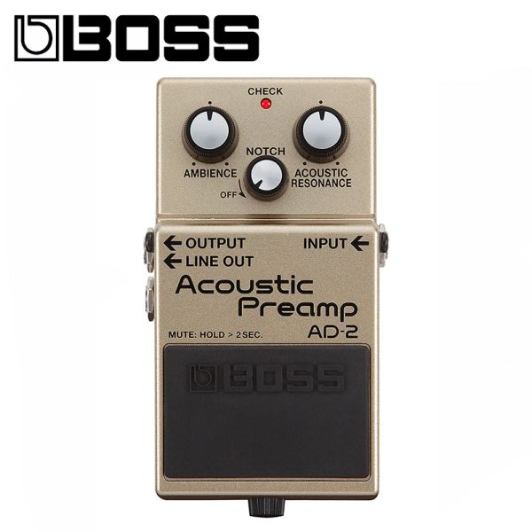 PEGS Boss AD2 Pedal de pré -amplificador acústico para pacote de guitarra com palhetas de pano de polimento e cordão de cordas