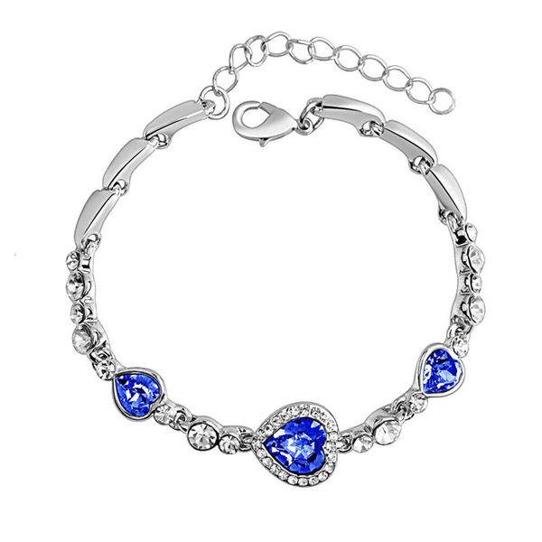 Moda Ocean Love Heart Crystal Zircon Bracelet Feminino Presente do Dia dos Namorados