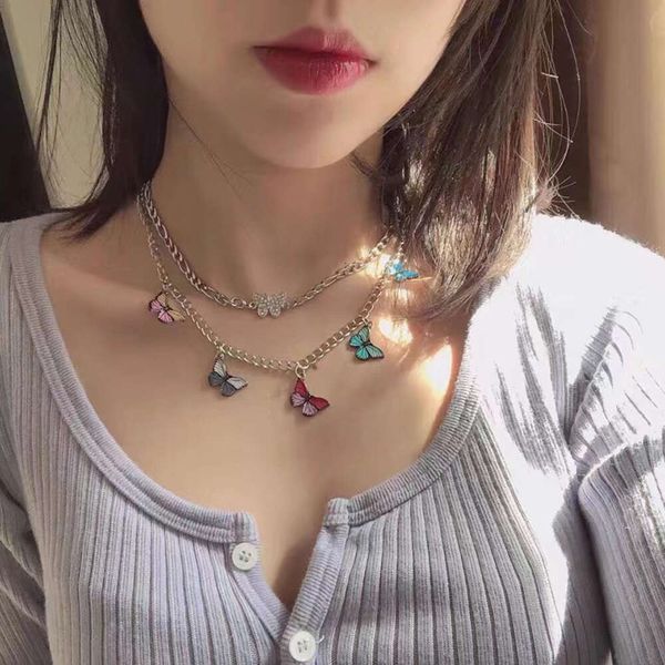 World di moda coreano Instagram Style Colorful Dreamy Butterfly Necklace Set per la catena di colletto alla moda delle donne
