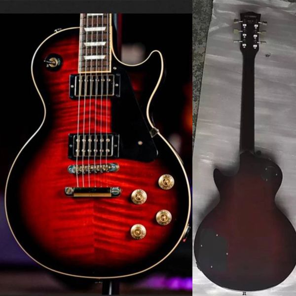 Gitarre Customized Red Sunburst Flame Top Ebony Griffboard LP Standard E -Gitarre mit ABR Bridge Fet Nibs