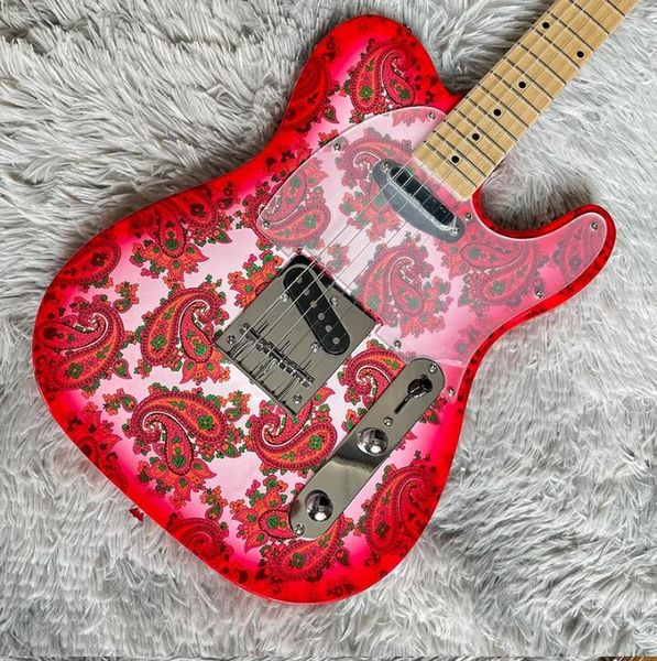 Высококачественные 6 струн розовые электрогитары розовый Paisley гитарный басвуд кузов на кленовый грип.