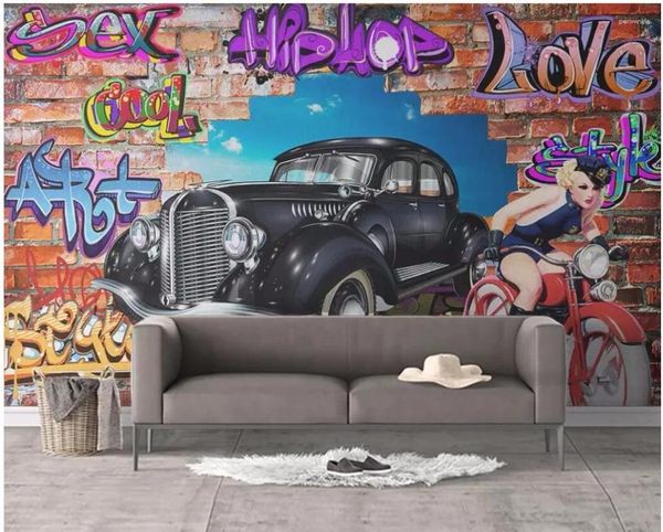 Sfondi sfondi 3d carta da parati personalizzata auto graffiti rompere le pareti decorazioni per la casa soggiorno murales documenti per