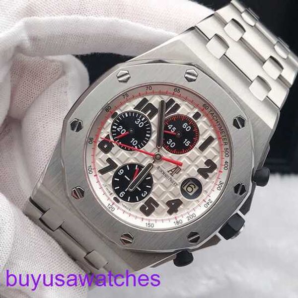 AP Armband Uhr Montre Royal Oak Offshore Precision Stahl 26170st Automatische mechanische rote Nadel Timing Anti Magnetic White Plate Stahl Band Herren Uhr