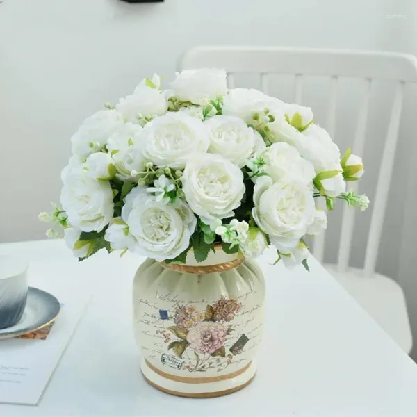 Fiori decorativi 1 bouquet seta bianca peonia floreale artificiale casa per matrimoni decorazioni per matrimoni accessori natalizi