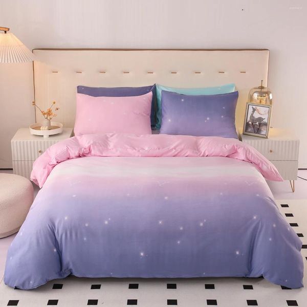 Bettwäsche Sets 3PCS Fantasy Pink und Lila Gradienten Duvet Cover Set Mikrofaser Galaxy Starry Sky Print Quilt für Mädchenzimmer