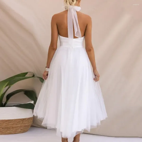 Vestidos casuais A-line Dress Vacadas de férias maxi elegante colarinho alto com uma bainha de malha de várias camadas para a dama de honra