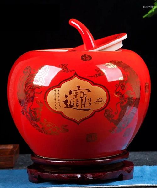 Vasos jingdezhen cerâmica China Vermelho Vaso de Armazenamento de Apple Red Decorações da sala de estar chinesa Presentes de casamento