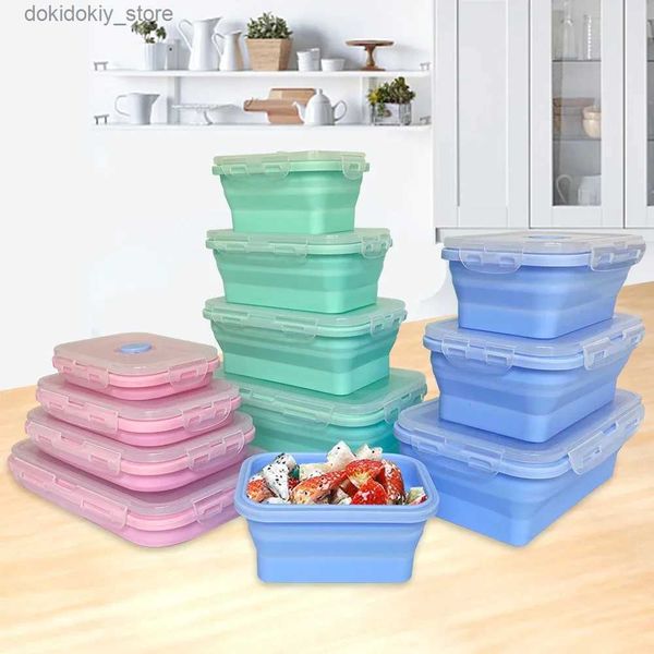 Bento Boxen 4 Größen zusammenklappbare Display -Behälter Tragbarer Bento Lunchbox Microware Home Küche Outdoor Food Storae Container Box L49