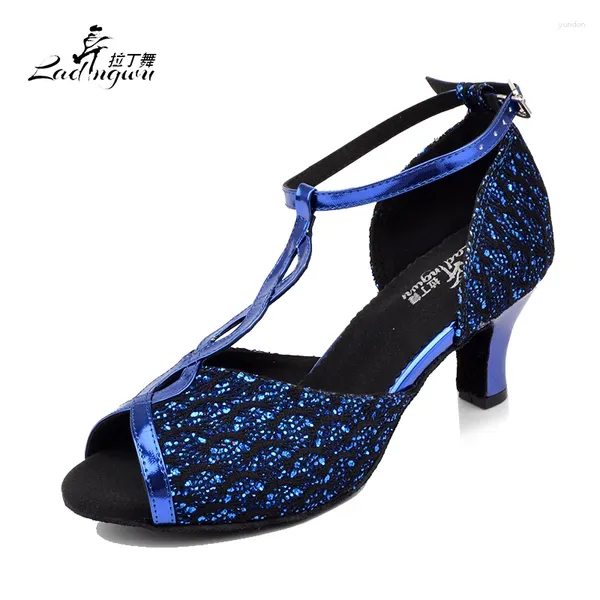 Tanzschuhe Ladingwu Großhandel Blue Blitztuch und Pu-Ballsaal Sapato Feminino Festa Tanzen für Frauen Lateinischer Nummer Z-87