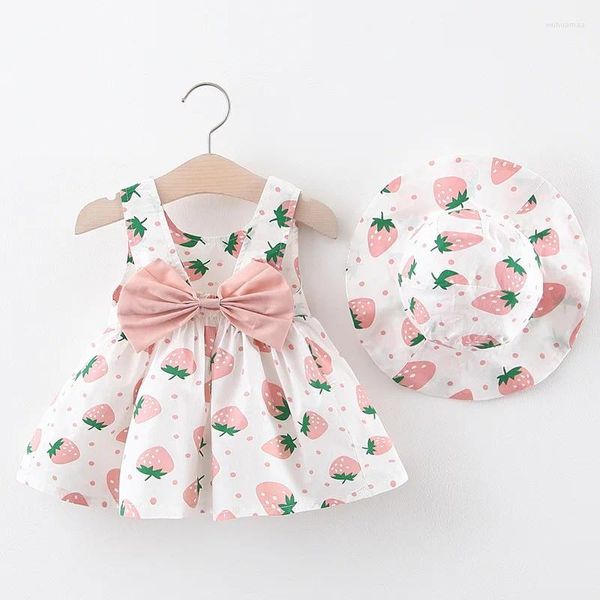 Abiti da ragazza Abito da bambino estivo per bambini Sweet Strawberry Cherry Sleeveless Cotton Toddler Casaul Beach Vestiti Principesse Outfit Princess