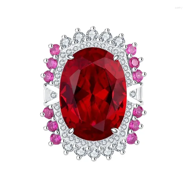Rings de cluster Ringas elegantes e elegantes S925 Silver Red Royal Blue Classic Conjunto Diamante 13 18 Anel Feminino Jóias de casamento por atacado