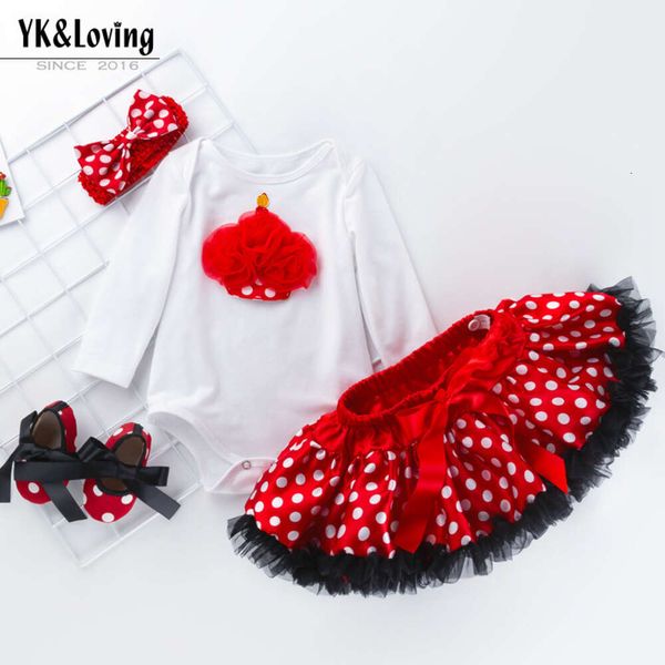 2024 Spring and Autumn Baby Girl Cake Sweetheart Red and White Dot Gonna soffice set per neonati e bambini