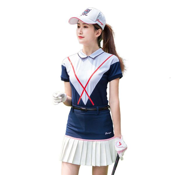 Golf Frauenhülle T-Shirt Polo Sommerpersönlichkeit Spleißen Sport kurzer Rock-Hemd-Kleidungsstück Set