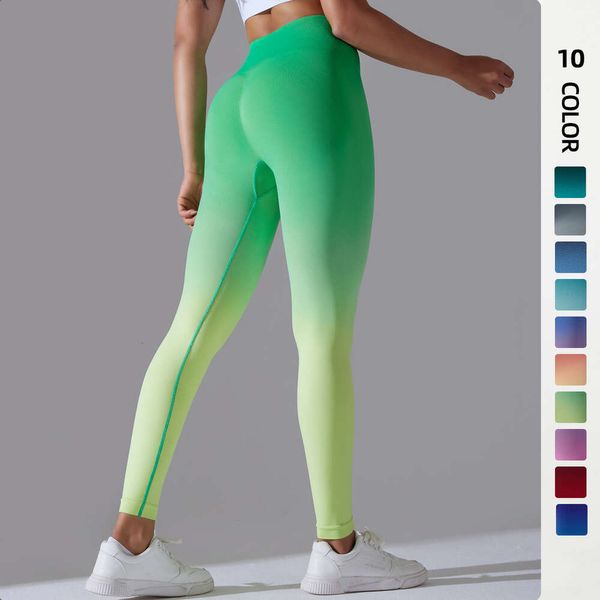 Gradiente de doces de malha sem costura Cantura alta High Hip Lift Yoga Pants Sports Fitness para mulheres