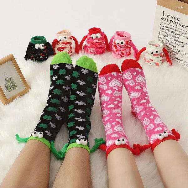 Kadınlar Çoraplar Komik Manyetik Çorap Çift Pamuk El Emniyetle Ellerin tutarak Mıknatısla Yaratıcı Hediye Sevgililer Günü için Yaratıcı Hediye