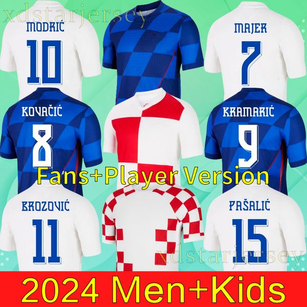 Camisa de futebol da Croácia 22 24 Modric Majer Croatie 2024 Gvardiol Kovacic Suker Men Kit Kit Women fãs Versão Retro 1997 1998 2002 Croacia futebol camisa t