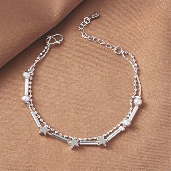 Bracelets de charme 925 Silver banhado de camada dupla pulseira de estrela de corrente para mulheres joias de festa doce SL026