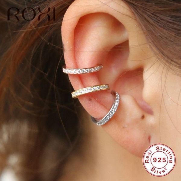 Roxi 925 серебряный серебряный серебряный серебряный зажим для ушных манжеты на серьги для женщин, не пронзивших серьги, геометрическая C Shape Warcuff Wrap232k