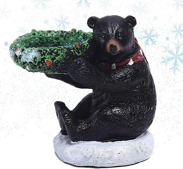 Titulares de vela Candelário de urso de Natal - Retro Black Holder Fall Farmhouse Sculpture Unique estátua para CHR