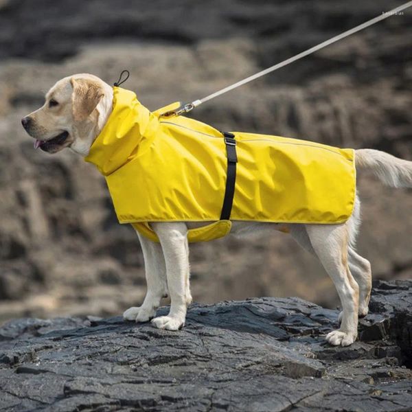 Hundekleidung im Freien wasserdichte Haustiere Regen Kleidung Regenbekleidung für große Hunde hoher Kragen reflektierender Poncho gelber Mantel