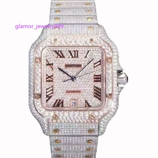 Bust Down Diamonds Iced Diamonds orologio Big Zircon Bezel Watch Sier Faccia a diamante Full Diamond Cint Odiante meccanico da polso meccanico Mcan Be Hop Diamond Watch