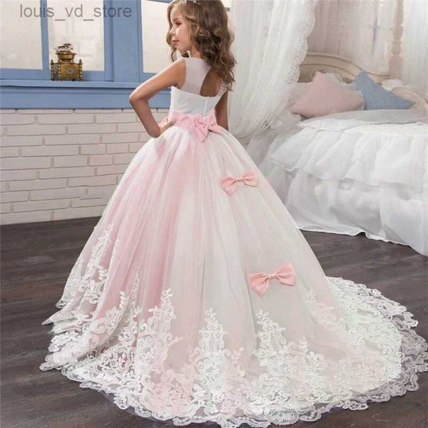 Vestidos de menina Flor de flor longa vestidos de baile longos vestidos de adolescentes para meninas roupas de festa crianças vestido formal noturno para casamento de dama de honra T240415