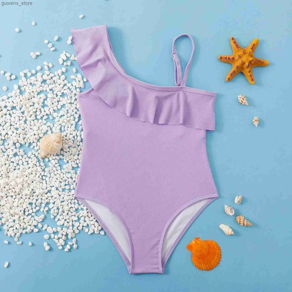 Adolescenti viola con volant viola ragazze da bagno con un pezzo da bagno da 7-12 anni tubi da nuoto per bambini costumi da bagno per bambini 2024 costumi da bagno Beach Y240412