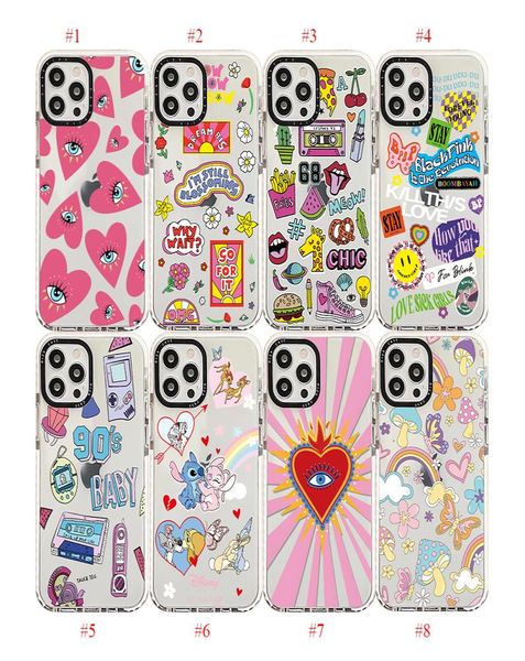 Case telefoniche di Transparent Painted Hearts Pattern per iPhone 14 13 11 12 Pro Max XS 8 7 Plus Cartoon Doodle Animal Butterfly TPU7007807